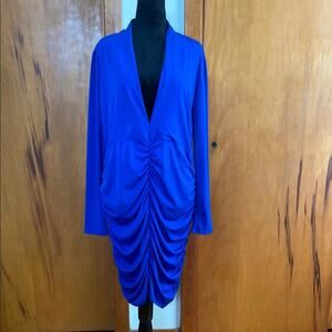 Windsor NWT Royal Blue Long Sleeve Dress Deep Plunge V-Neck Ruched Front & Back